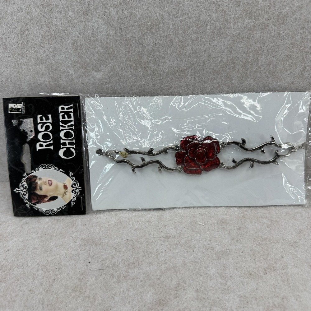 Pony Express‎ Creations Choker Adjustable Red Enamel Rose Pendant Necklace Goth